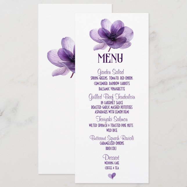 Gorgeous Purple Flower Wedding  Menu (Front/Back)
