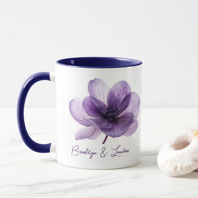 Gorgeous Purple Flower Wedding Mug (With Donut)