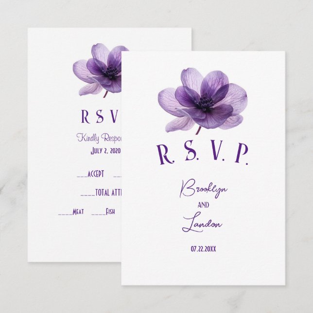 Gorgeous Purple Flower Wedding  RSVP Card (Front/Back)