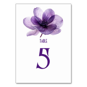 Gorgeous Purple Flower Wedding Table Number