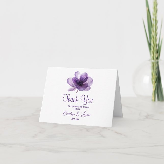 Gorgeous Purple Flower Wedding Thank You Note Card (Front)