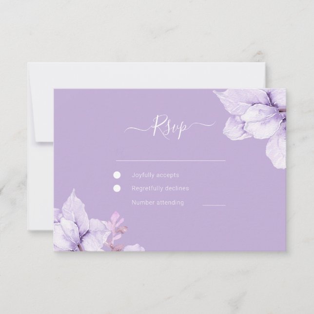 Gorgeous Purple Flowers Watercolor Wedding RSVP Card (Front)
