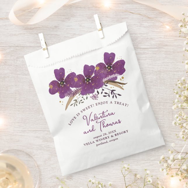 Gorgeous Purple Flowers with Gold Accents Wedding Favour Bags (Clipped)