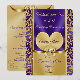 Gorgeous Purple, Gold Renewal of Vows Invitations