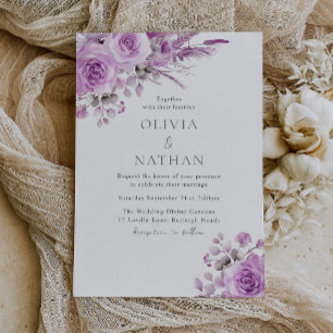 Gorgeous Purple Lavender Boho Foral Wedding Invitation
