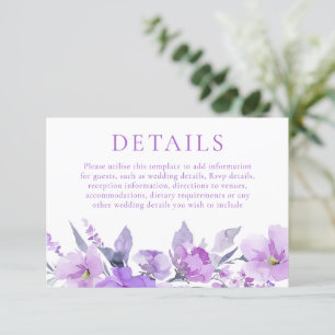 Gorgeous Purple Lavender Floral Wedding Details Enclosure Card
