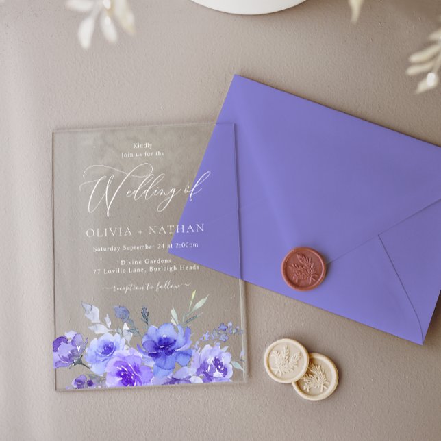 Gorgeous Purple Lavender Violet Floral Wedding Acrylic Invitations (Creator Uploaded)