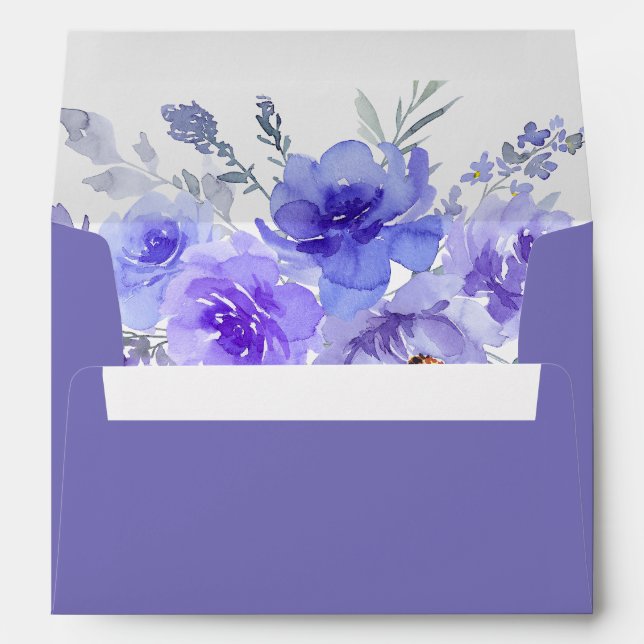 Gorgeous Purple Lavender Violet Floral Wedding Envelope (Back (Bottom))