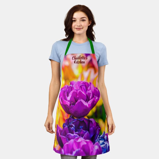 Gorgeous Purple Tulip Flowers Apron (Worn)