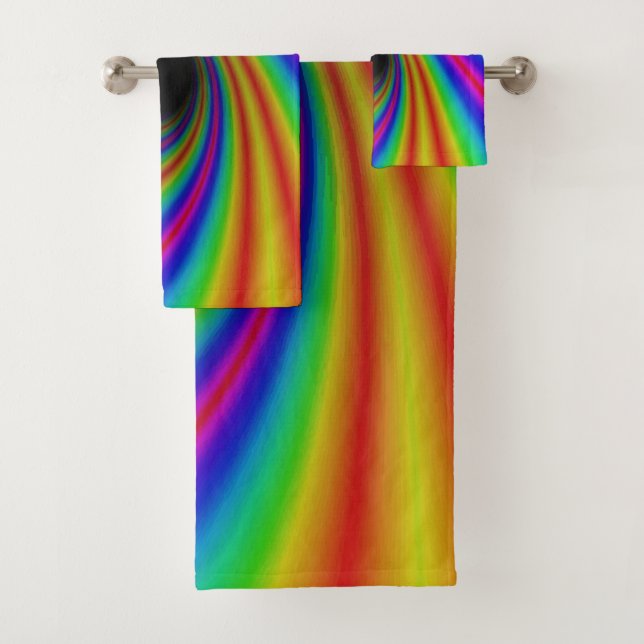 Gorgeous Rainbow Swirl Design Colourful Bath Towel Set (Insitu)