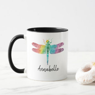 Gorgeous Rainbow Watercolor Dragonfly Personalised Mug