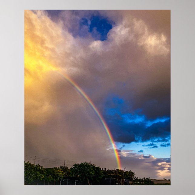 Gorgeous rainbow with blue sky and clouds poster (Front)