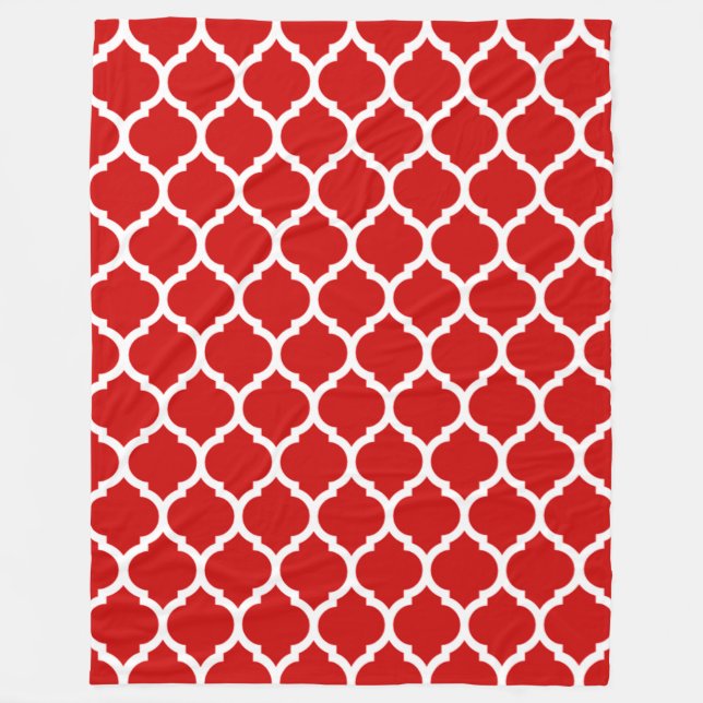 Gorgeous Red and White Moroccan Quatrefoil Pattern Fleece Blanket (Front)