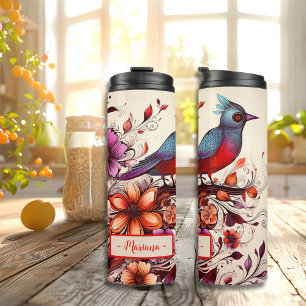 Gorgeous Red bird and floral custom name Summer Thermal Tumbler