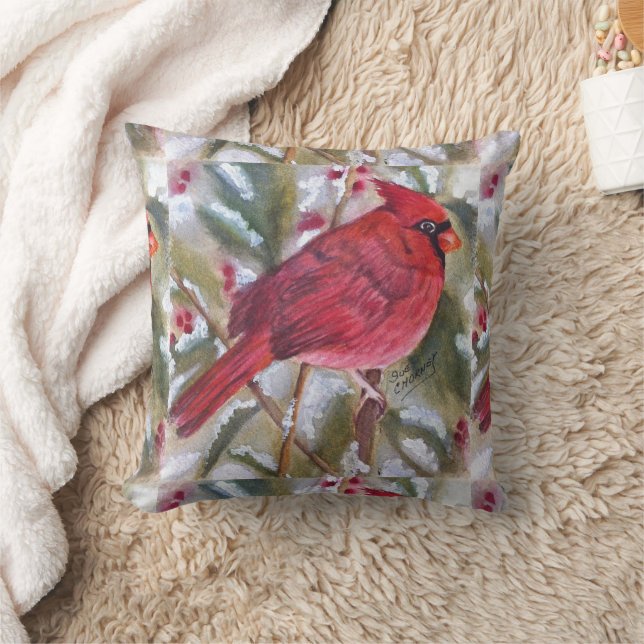 GORGEOUS RED CARDINAL CUSHION (Blanket)