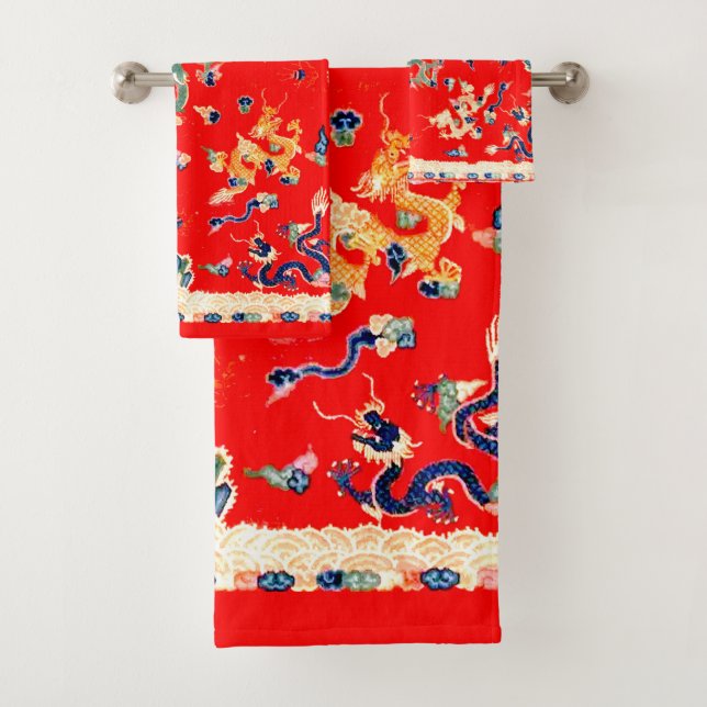 Gorgeous Red Dragon  Bath Towel Set (Insitu)
