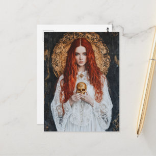 Gorgeous Red haired Woman With a Small Gold Skull Postcard