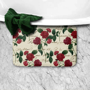 Gorgeous Red Roses and Classic Vintage Handwriting Bath Mat
