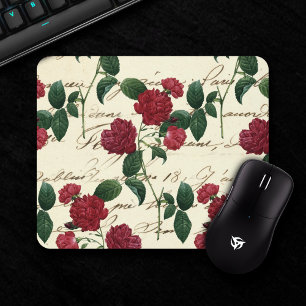 Gorgeous Red Roses and Classic Vintage Handwriting Mouse Mat