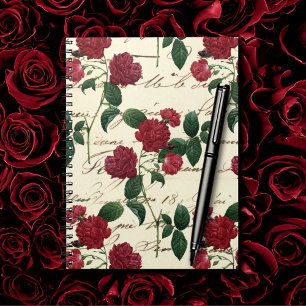 Gorgeous Red Roses and Classic Vintage Handwriting Notebook