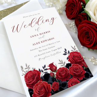 Gorgeous Red Roses Elegant Silver Wedding Invitation