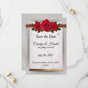 Gorgeous Red Roses with Gold Accents Wedding Save The Date