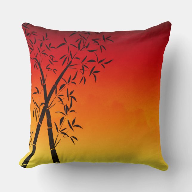 Gorgeous red sunset Bamboo and mountain view Cushion (Front)