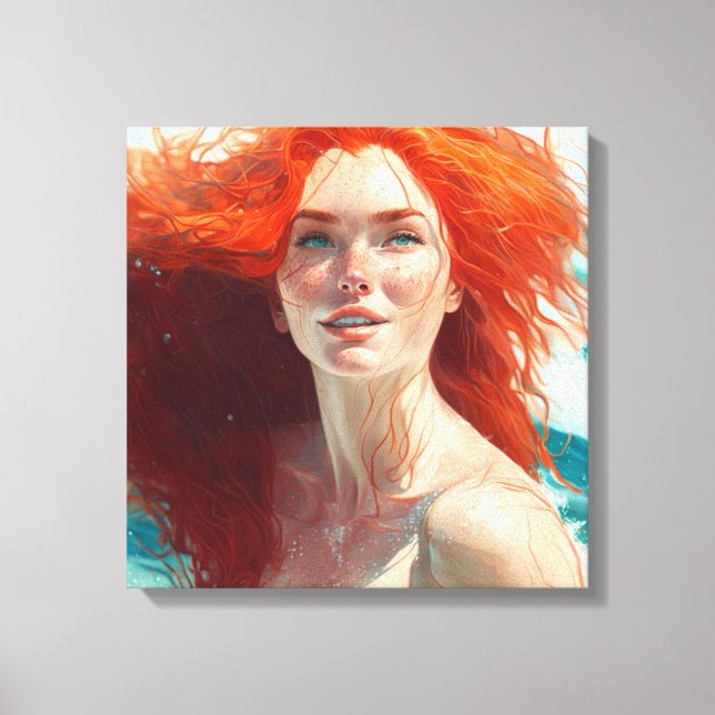 Gorgeous Redhead Emerging from the Water Canvas Print (Front)