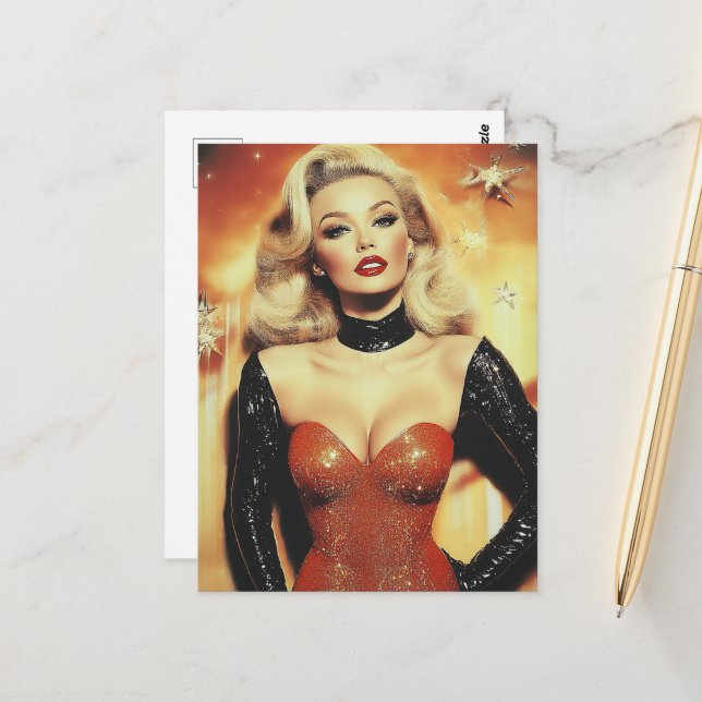 Gorgeous Retro Blonde Woman Postcard (Front/Back In Situ)