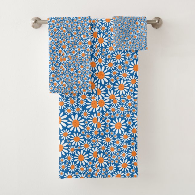 Gorgeous Retro Daisy Pattern Bath Towel Set (Insitu)