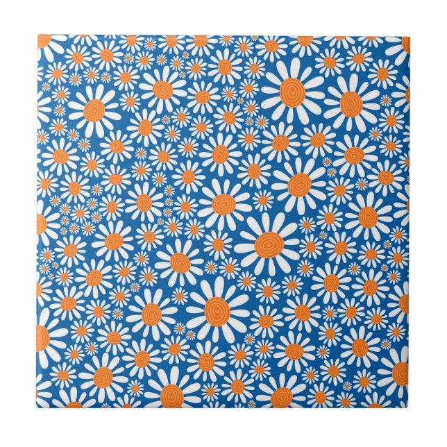 Gorgeous Retro Daisy Pattern Tile (Front)
