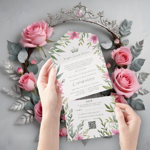 Gorgeous Romantic Pink & Green Princess Tiara All In One Invitation