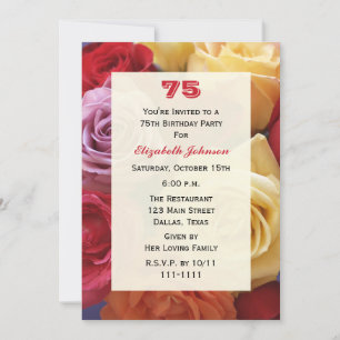 Gorgeous Roses 75th Birthday Party Invitation