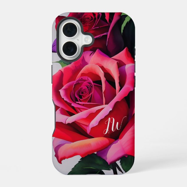 Gorgeous roses and custom text iPhone 16 case (Back)