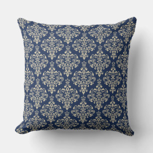 Gorgeous Royal Blue Classic Elegant Damask Pattern Outdoor Cushion