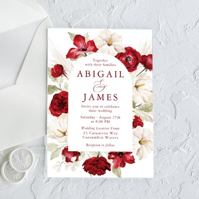 Gorgeous Ruby Red & White Floral Wedding Invitation (Creator Uploaded)