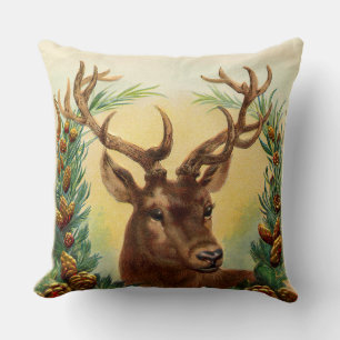 Gorgeous Rustic Vintage Deer Head and Wearth Cushion