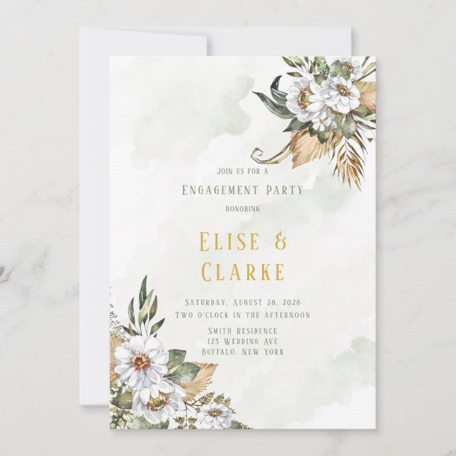 Gorgeous Sage and White Peony Engagement Party Invitation (Front)