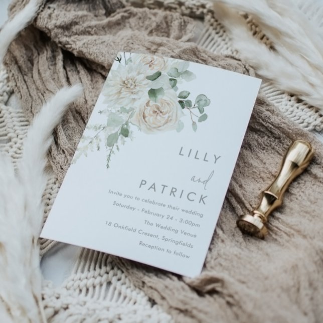 Gorgeous Sage & Beige White Floral Wedding Invitation (Creator Uploaded)