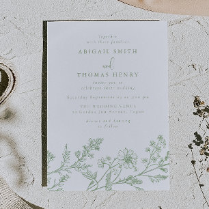 Gorgeous Sage Line Art Wedding Invitation