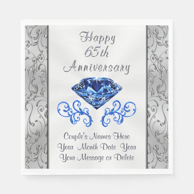 Gorgeous Sapphire 65th Wedding Anniversary Napkins (Front)