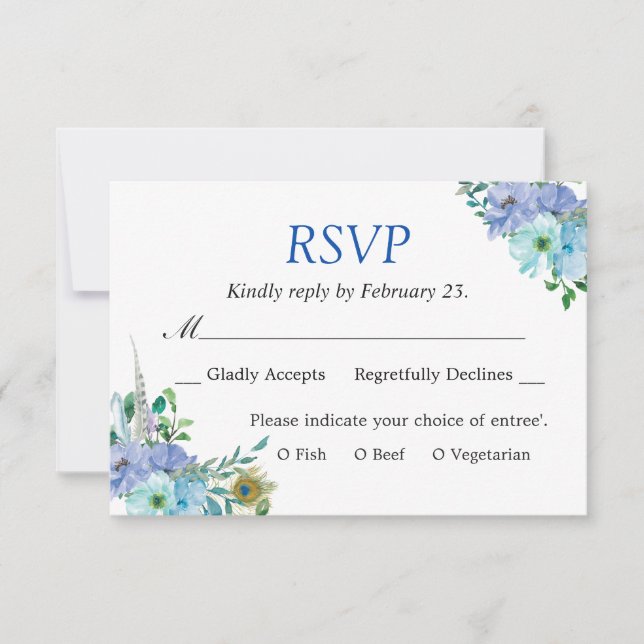 Gorgeous Sapphire Blue Floral Chic Wedding RSVP Card (Front)