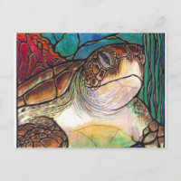 Gorgeous Sea Turtle Stained Glass Style Art