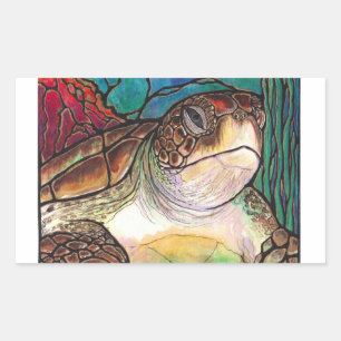Gorgeous Sea Turtle Stained Glass Style Art Rectangular Sticker