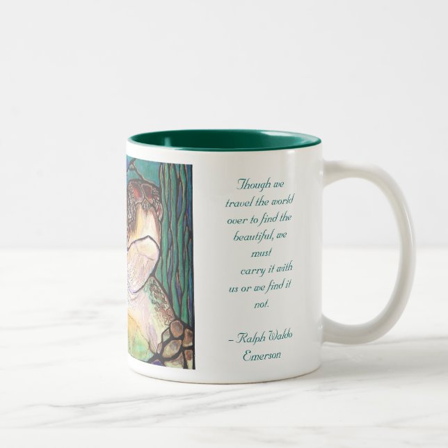 Gorgeous Sea Turtle Stained Glass Style Art Two-Tone Coffee Mug (Right)