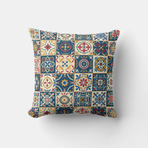 Gorgeous seamless pattern white colorful Moroccan, Cushion
