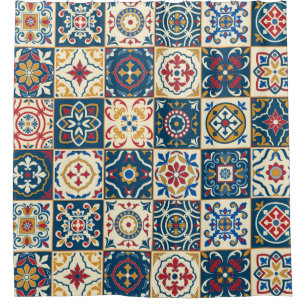 Gorgeous seamless pattern white colorful Moroccan, Shower Curtain