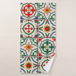 Gorgeous seamless pattern white colourful Moroccan Bath Towel