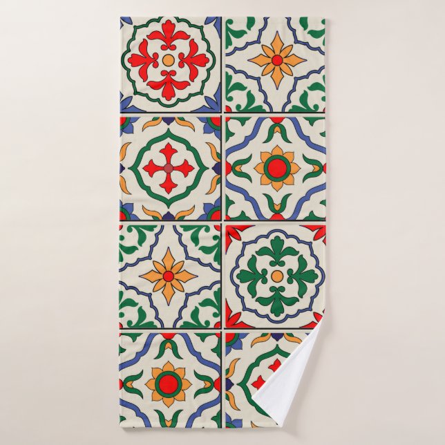 Gorgeous seamless pattern white colourful Moroccan Bath Towel (Bath Towel)