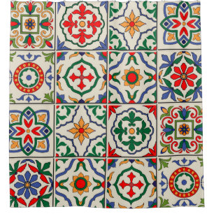 Gorgeous seamless pattern white colourful Moroccan Shower Curtain